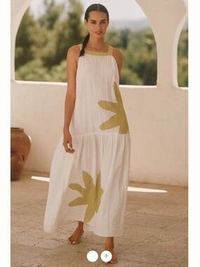 Anthropologie Celandine Sleeveless Square-Neck Drop-Waist Midi Dress